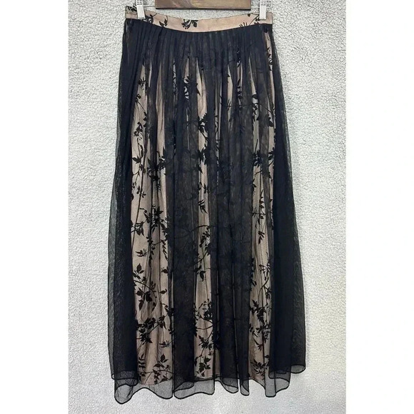 Dana Buchman lux midi skirt 8 silk black mesh overlay floral whimsigoth fairy - Picture 1 of 7
